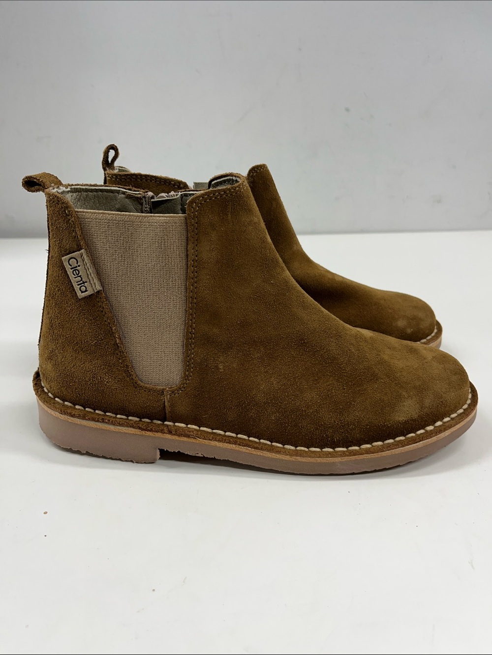 NWT Cienta Classic Tan Brown Suede Leather Zip-Up Round Toe Boot Size 34 (US 3)